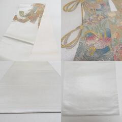 袋帯 几帳文様 お太鼓柄 白色ｘ多色 正絹 仕立て上がり 長さ448cm 【キモノオフ野々市若松店】の画像