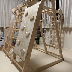 木製遊具　ジャングルジム　すべり台　うんてい付