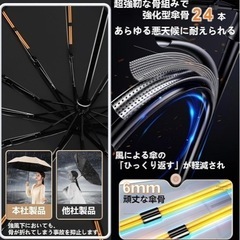 強化型 24本骨】折りたたみ傘 日傘 UVカット率 100% 完全遮光 台風対応 豪雨対応 丈夫耐久 遮熱 ワンタッチ自動開閉 折り畳み傘 紫外線遮断 耐風撥水 晴雨兼用 の画像
