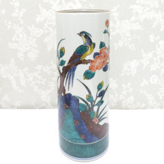 九谷焼 骨董・民芸品 三ツ井詠一 三代  三ツ井為吉 色絵花鳥 花生 花瓶 花器 花入 共箱有 略歴有 インテリア 【キモノオフ野々市若松店】の画像