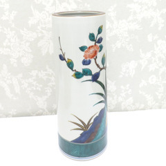 九谷焼 骨董・民芸品 三ツ井詠一 三代  三ツ井為吉 色絵花鳥 花生 花瓶 花器 花入 共箱有 略歴有 インテリア 【キモノオフ野々市若松店】の画像