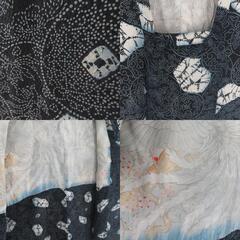 道行 絞り 花鳥丸文様 黒色 正絹 着物コート 和装用 ちりよけ 身丈83cmの画像