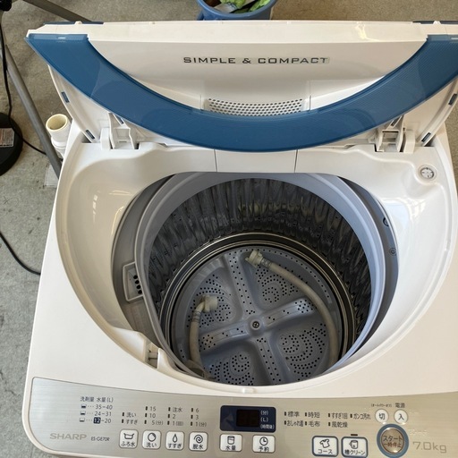 T2507-132 SHARP 洗濯機 ES-GE70R-A 2016年製 動作確認済み 7.0kg キズ汚れ有り