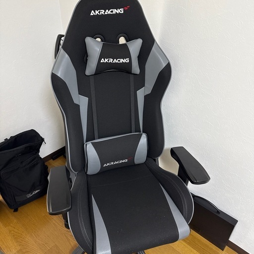 AKRACING ゲーミングチェア デスクチェア 勉強机 勉強椅子 学習机 学習椅子 グレー 灰 WOLF ファブリック 180度リクライニング 在宅 リモート