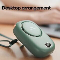 グリーン2個セット新品未開封品ポータブル吊り首ファン腰かけファン３段階の画像