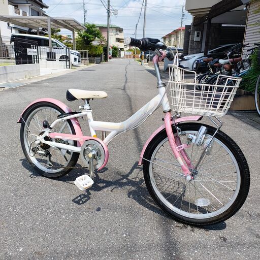20インチ6段変速 子ども用自転車 約120cm〜対応 ホワイト/ピンク (A)