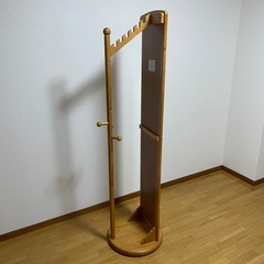 ミラー付き回転ハンガー 姿見 全身鏡 木製の画像