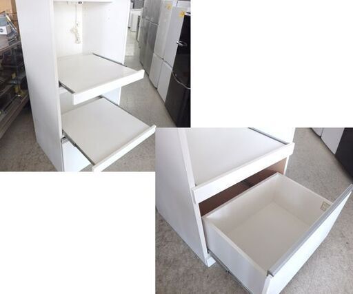 ミドルレンジボード 幅59cm 高さ148.5cm キッチン収納 ホワイト レンジ台 レンジボード ☆ 札幌市 北区 屯田 ミドルレンジボード 幅59cm 高さ148.5cm キッチン収納 ホワイト レンジ