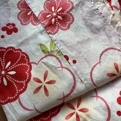 【美品/身丈140】浴衣　花柄浴衣・赤リボン帯セットの画像