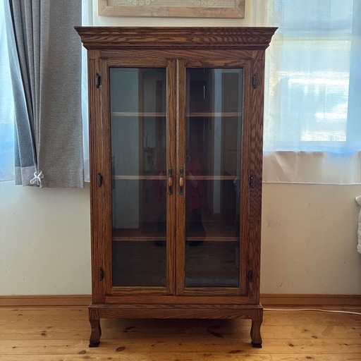 チーク材アンティークガラスキャビネット