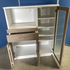 【美品】キッチンカウンター ホワイト×ベージュ 多収納 お洒落 木目調 早い者勝ち 引取歓迎 配送OKの画像