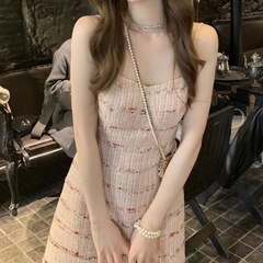美品ピンクツイードキャミワンピ　キャバドレスの画像