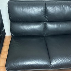 【良品】ニトリ　本革カウチソファー黒　3人掛け　右カウチ　ロゾ4の画像