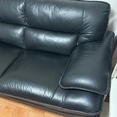【良品】ニトリ　本革カウチソファー黒　3人掛け　右カウチ　ロゾ4の画像