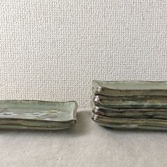 【USED】白梅　貫入陶器　四角小皿5枚　菓子皿の画像