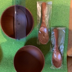 天然木の器とレンゲのセット（2組）