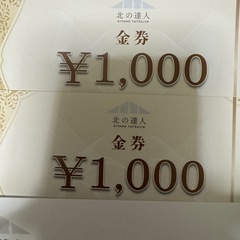 北の達人　株主優待　リッドキララ　金券1000円券2枚　新品未使用の画像