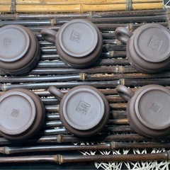 配送可能　煎茶道具 朱泥 茶器　セット　落款あり 茶道具 紫砂 急須 中国美術 在銘　骨董　古道具　アンティーク　古玩　古董　時代物の画像