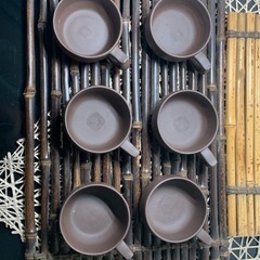 配送可能　煎茶道具 朱泥 茶器　セット　落款あり 茶道具 紫砂 急須 中国美術 在銘　骨董　古道具　アンティーク　古玩　古董　時代物の画像