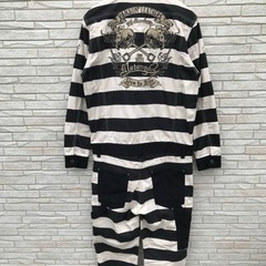 VANSON　カバーオール　つなぎ　オールインワン ボーダー　L　スカル 囚人の画像