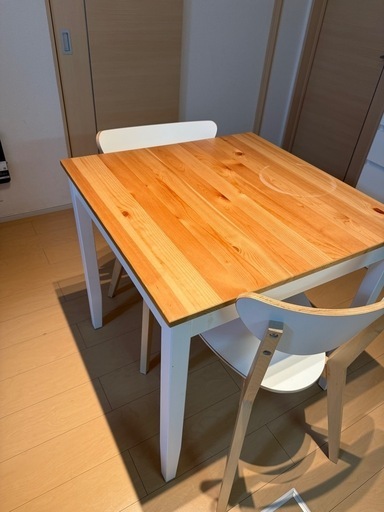 IKEA 可動式ダイニングテーブル　中古 中古品】 伸長式ダイニング7点セット IKEA 座面クッション付き クリア