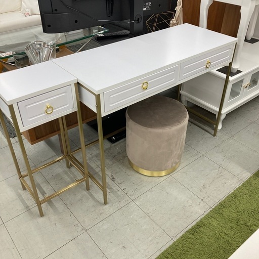 ドレッサーテーブル3点セット　※下側ガラス棚欠品