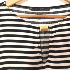 美品☆ZARA・ワンピース・ボーダー・白×黒・ゴールド・サイズM・素敵☆の画像