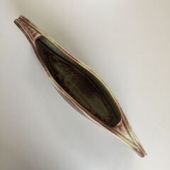 ○花びん カビン 花瓶 花器 フラワーベース 茶色 ブラウン 陶器 サイズ34.5×12×7㎝ 中古品(NF250713)517-109-⑨の画像