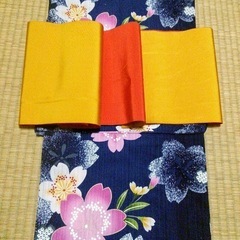 正絹　広幅帯　赤＆黄色リバーシブル　used美品　単品の画像