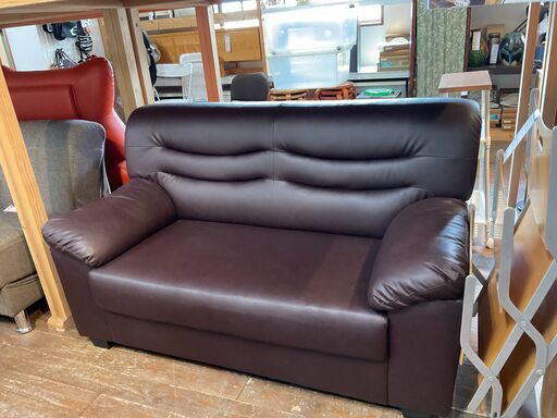 合皮2Pソファ　ブラウン