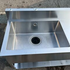 ステンレス製 1槽シンク 作業台 W1500×D600×H830 水栓穴付 状態良好 厨房 厨房機器 店舗 店舗用品 ステンレスシンク すのこ 流し台 Y1852の画像