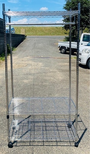 ハンガーラック 2段 洋服ラック 耐荷重181kg 頑丈 キャスター 棚付き,   幅91.4 x 奥行35.6 x 高さ182.9 cm シルバー