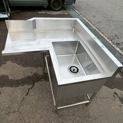 ステンレス製 ソイルドシンク L型 W1250×D1220×H830 1槽シンク 厨房 厨房機器 食洗機用シンク 店舗用品 ステンレスシンク 状態良好 Y1854の画像