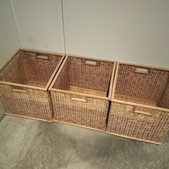 【無印良品】 重なるブリ材長方形バスケット 特大　3個セットの画像