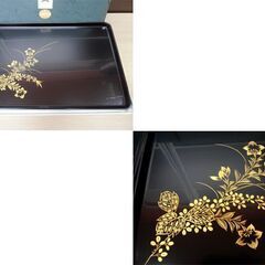 輪島塗 お盆 2個セット 伝統工芸品 国産漆器 石川県 輪島市 廣谷保夫製 能登 未使用長期保管品 角盆 苫小牧西店の画像