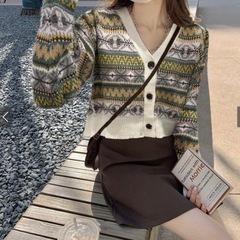 【新品】GRL グレイル フェアアイル柄Vネックニットカーディガン[kn113] 新品の画像