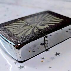 お宝 希少 高価 蔵出し ZIPPO ジッポー オイルライター 1936年〜 ヴィンテージ レプリカ？クロムハーツ風 百合紋章柄 デザイン 中古の画像