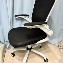 【無料】ブラック×ホワイトのオフィスチェア（跳ね上げアームレスト付き）の画像