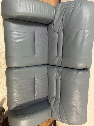 ヴィンテージ　レザー　コバルトブルー　ソファー