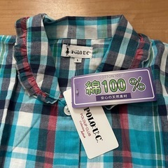 ⭐︎【新品タグ付】綿100%ガーゼ水色✖️チェック柄パジャマセットL①の画像