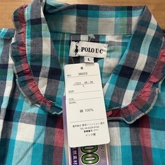 ⭐︎【新品タグ付】綿100%ガーゼ水色✖️チェック柄パジャマセットL①の画像