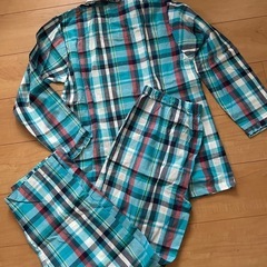 ⭐︎【新品タグ付】綿100%ガーゼ水色✖️チェック柄パジャマセットL①の画像