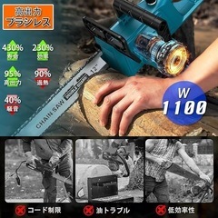 【2025新登場強化版】高速 チェーンソー 充電式 12インチ切断径350mm 18v互換 4Ah電池2個 PSE認証済み 急速充電器 LED残量表示付 1.6kg軽量 コードレス 片手 自動給油【1100W強力ブラシレスモーター・14.6 m/s高チェーン速度・62dB低騒音】免工具チェーン調整 ポータブル収納箱付き家族屋外DIY庭木の剪定 薪作&竹の伐採 父の日 日本語説明書(青の画像