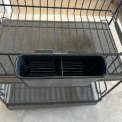 パール金属 鉄 食器 水切り かご バスケット 2段 スリム ダークグレー 珪藻土トレー付 AZ-5514の画像