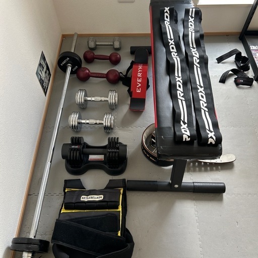バラ売り不可　  ホームジムセット　ダンベル　バーベル　マット　　フラットベンチ　その他