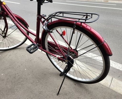 26インチ 自転車 シティサイクル 赤系 カゴ付き 変速なし 荷台付き