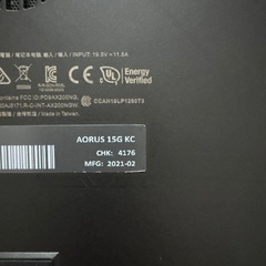 AORUS 15G KC ゲーミングノート RTX 3060 CORE i7の画像