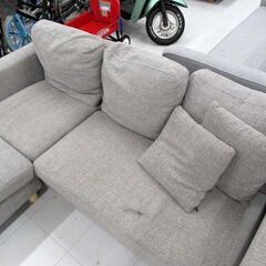 現状品 3人掛けカウチソファ 幅182cm オットマン付き 布製 グレー系 3P L字ソファ 家具 長椅子 ソファー 苫小牧西店の画像