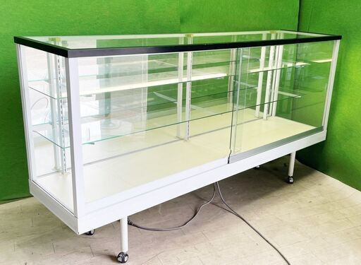 中古ガラスショーケース 背面ミラー 背面ミラータイプワイド1800ホワイトカラーのガラスショーケース