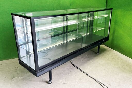 中古ガラスショーケース 背面ミラー 塩川光明堂 コレクションラック ショーケース ウォールナット扉